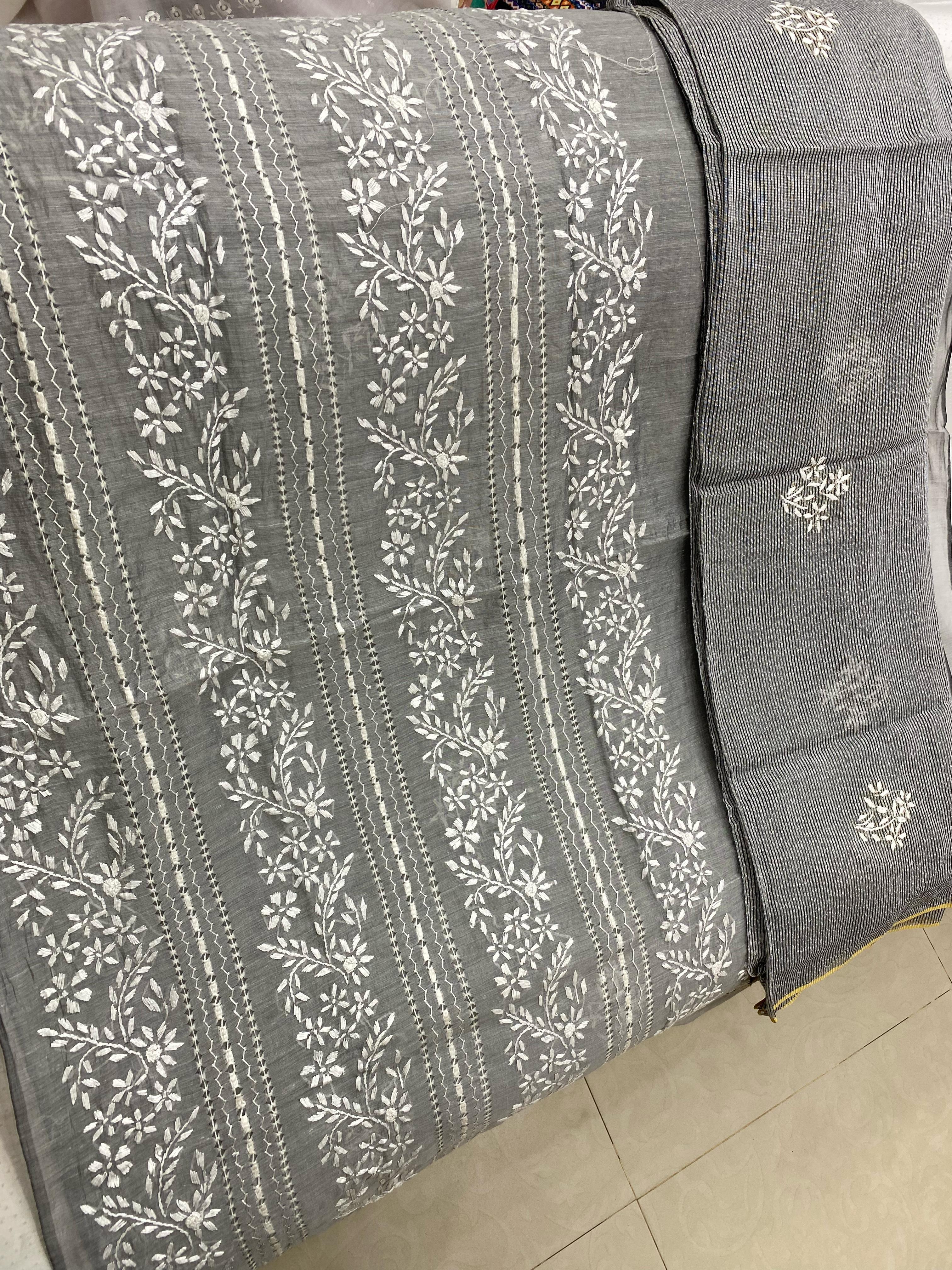 Elegant Girls Pure Cotton Kurti with Gajji Silk Dupatta – Traditional Floral Embroidery Set